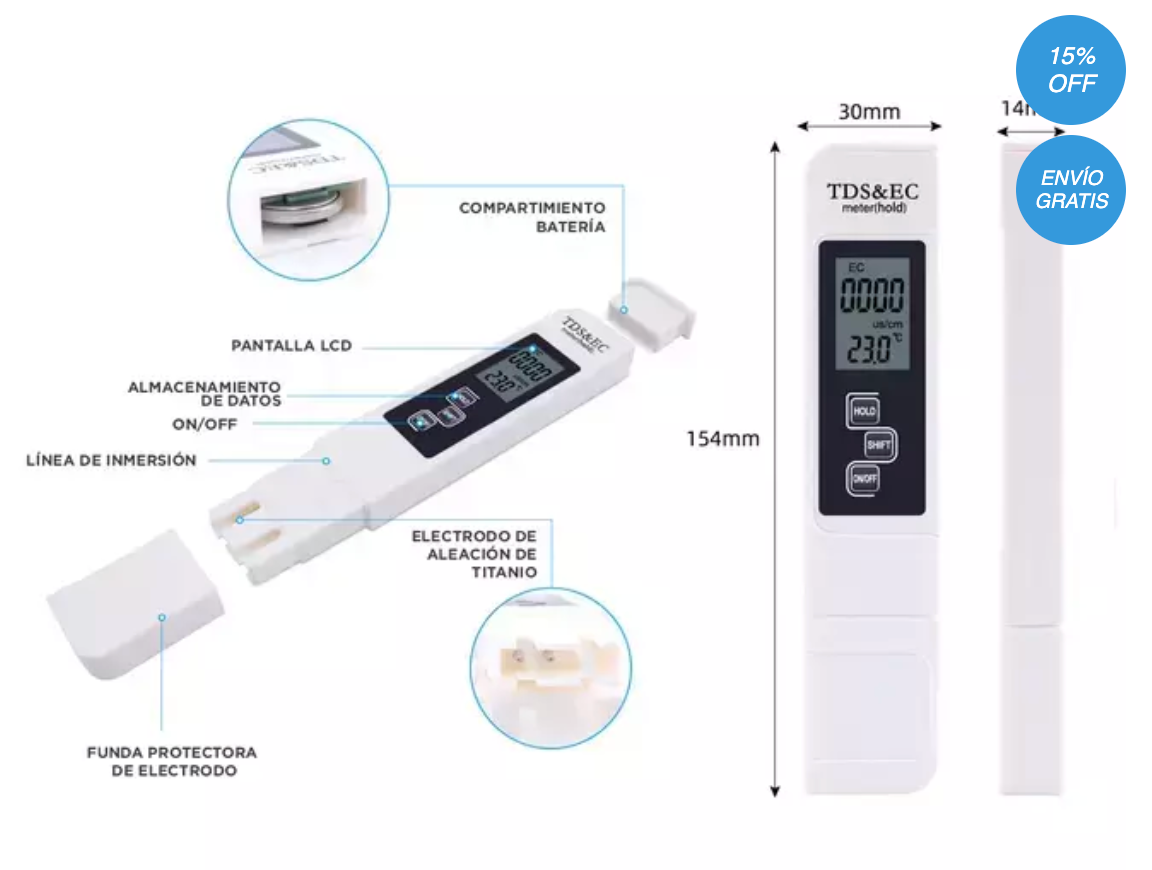 HydroCheck™ - Medidor TDS Digital de Calidad del Agua